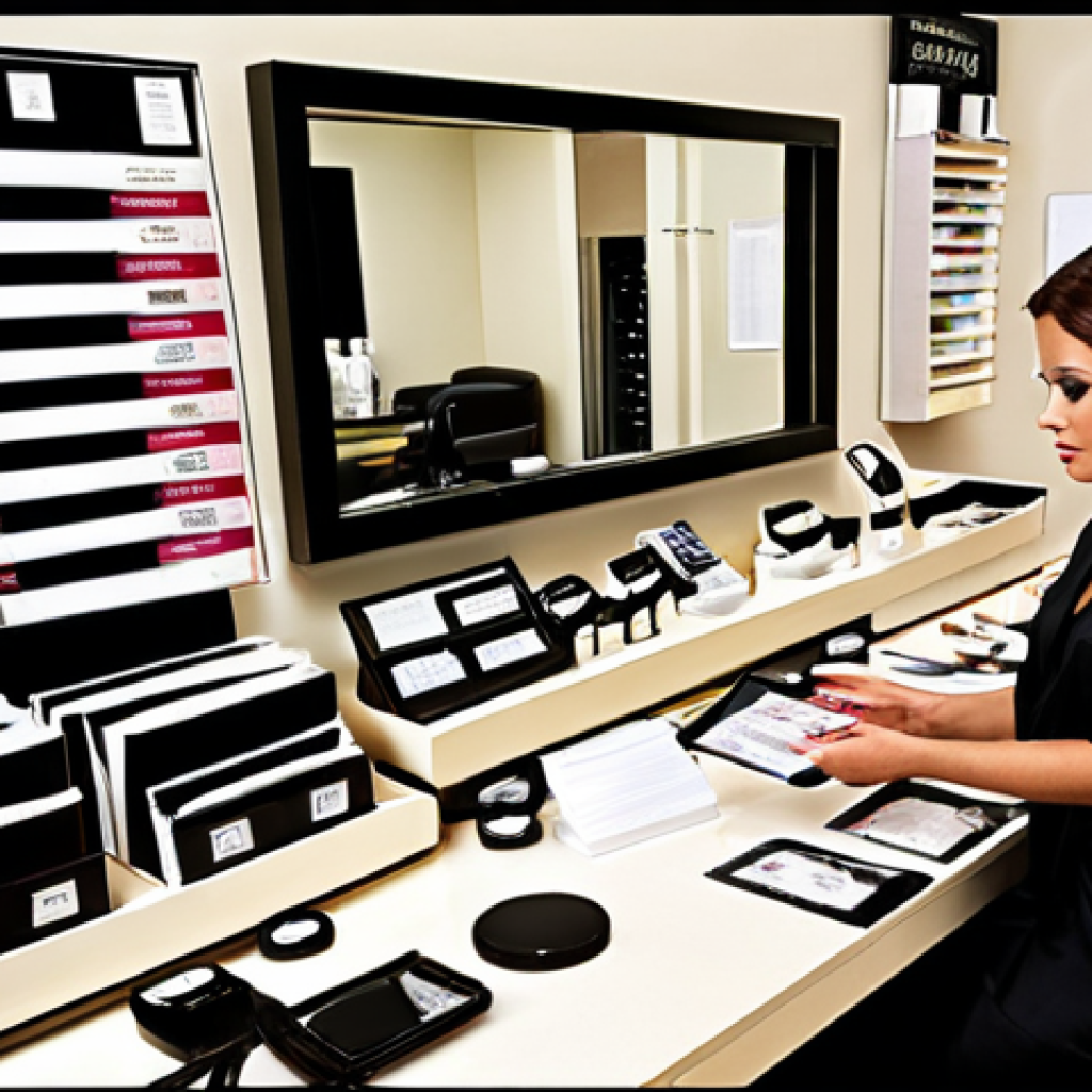 **Image of a beautician meticulously organizing income and expense records, highlighting categories like salon income, product sales, salon rent, product purchases, and equipment costs. The scene should convey financial responsibility and organization.**