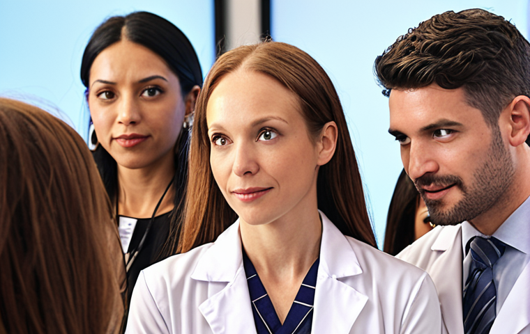 **Image:** A diverse group of people at a dermatology conference, networking and learning about the latest skincare technologies. Focus on collaboration and professional growth.