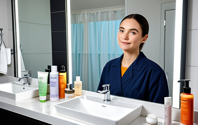 피부관리사의 현장 실무에서 배우는 팁 - Sunscreen Application**

"A woman with clear, healthy skin applying sunscreen to her face, fully clo...