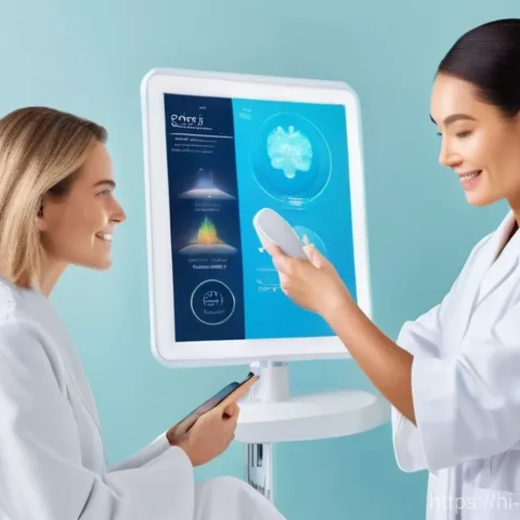 피부관리사의 최신 트렌드 활용법 - **Prompt 1: Personalized Skincare Powered by AI**
    "A clean, brightly lit, modern dermatology cli...