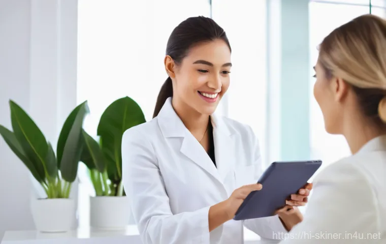 피부관리사로 유명 브랜드에서 일하기 - **Prompt:** A warm, inviting close-up shot of a professional female beautician, in her late 20s to e...