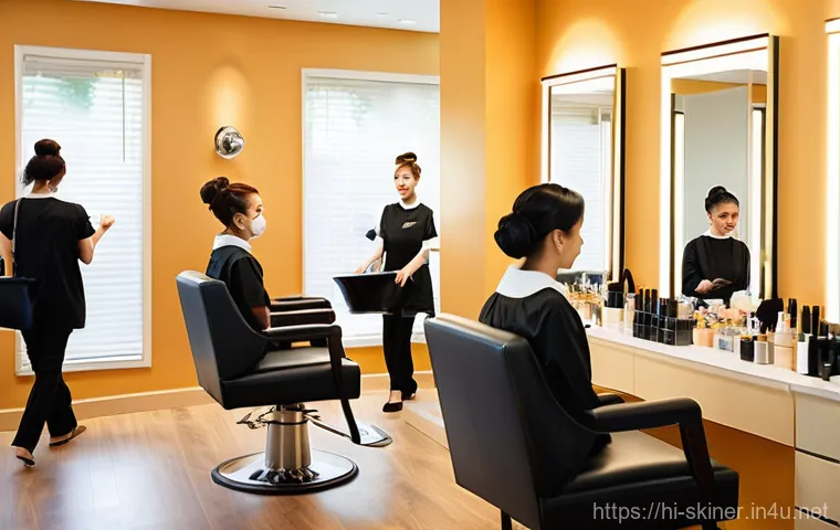 피부관리사로 유명 브랜드에서 일하기 - **Prompt:** A dynamic, eye-level shot inside a high-tech beauty clinic, showcasing a focused female ...