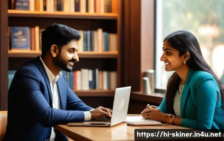 피부관리사의 인턴십 기회 찾는 방법 - A professional networking scene showing a young Indian dermatology intern in modest business casual ...
