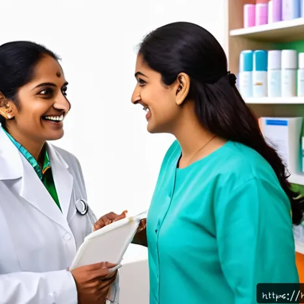 피부관리사의 고객 응대 사례 분석 - A warm, professional dermatologist consulting with a Hindi-speaking female client in a bright, clean...
