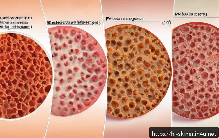 피부관리사의 시험 준비에서 유용한 팁 - A detailed medical illustration of common skin diseases focusing on eczema, psoriasis, fungal infect...