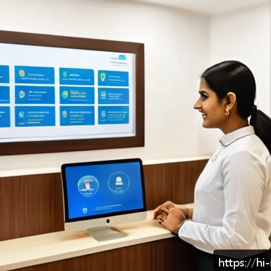 피부관리사의 고객 데이터 보호 사례 - A modern dermatology clinic reception area with digital security features visible: a receptionist at...