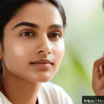 피부관리 실습에서 자주 묻는 질문 - A close-up portrait of a young Indian woman with combination skin, wearing light, breathable clothin...