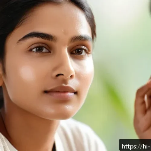 피부관리 실습에서 자주 묻는 질문 - A close-up portrait of a young Indian woman with combination skin, wearing light, breathable clothin...