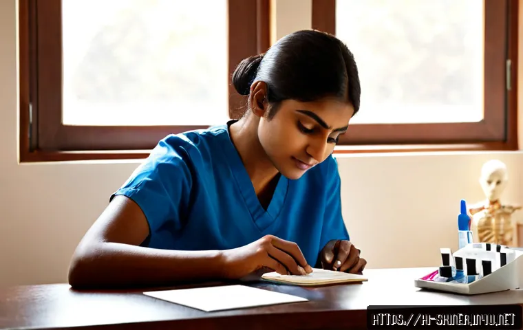 피부관리사의 시험 준비 전략 사례 - Photorealistic Indian skincare therapy student preparing for a professional certification exam at a ...